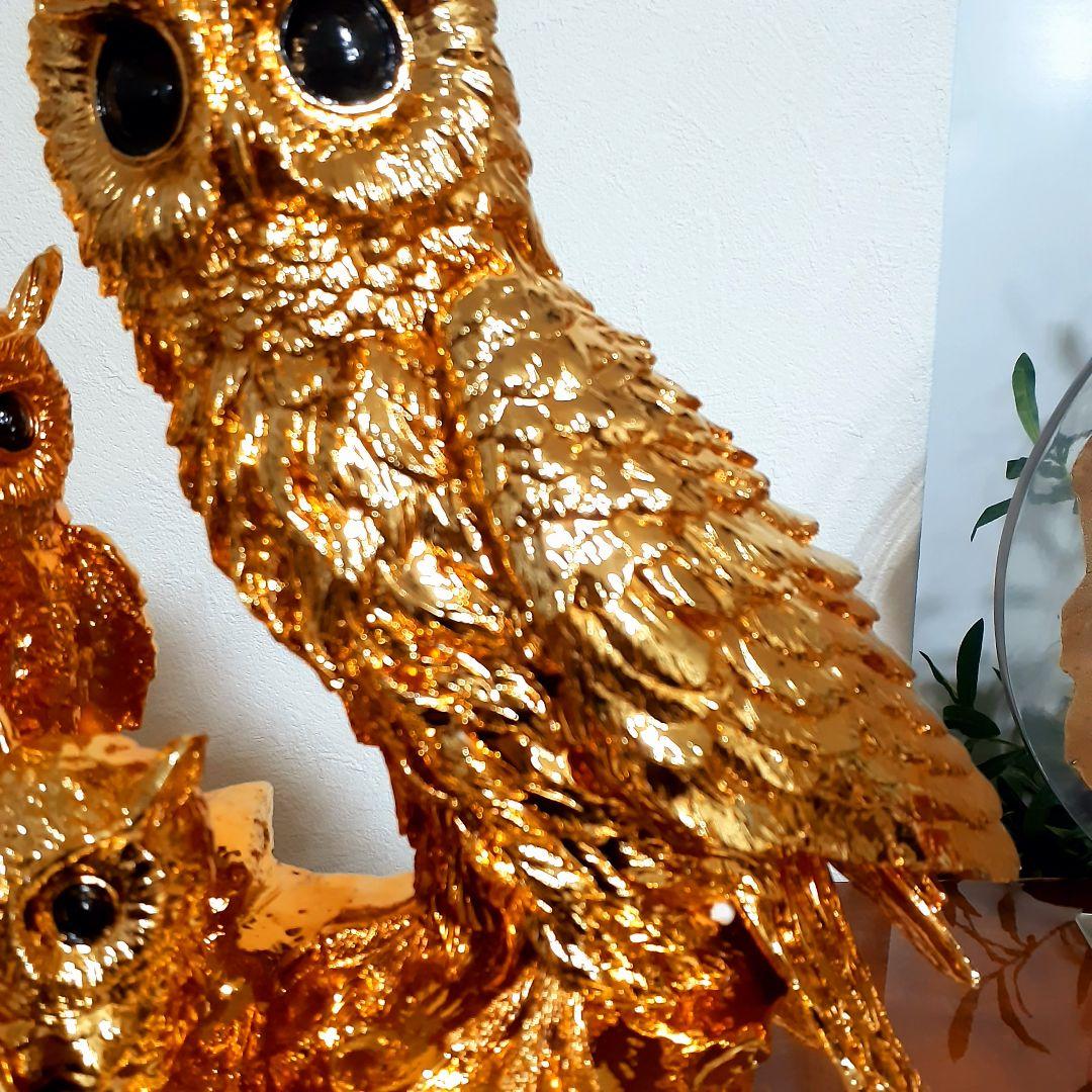 輸入雑貨　開運　金運　『ふくろうの不苦労な親子』　金色　ゴールドコーティング