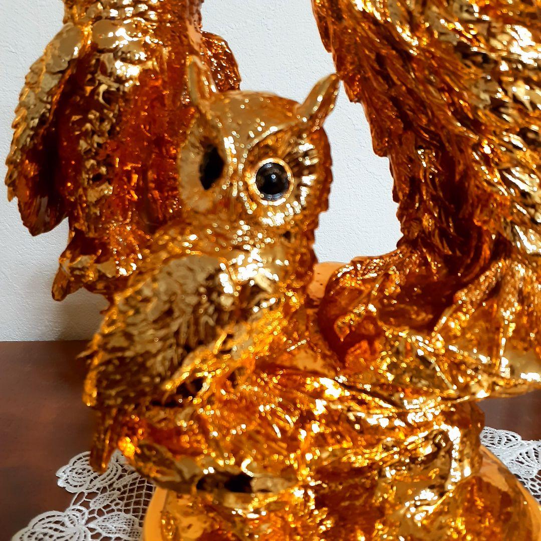 輸入雑貨　開運　金運　『ふくろうの不苦労な親子』　金色　ゴールドコーティング