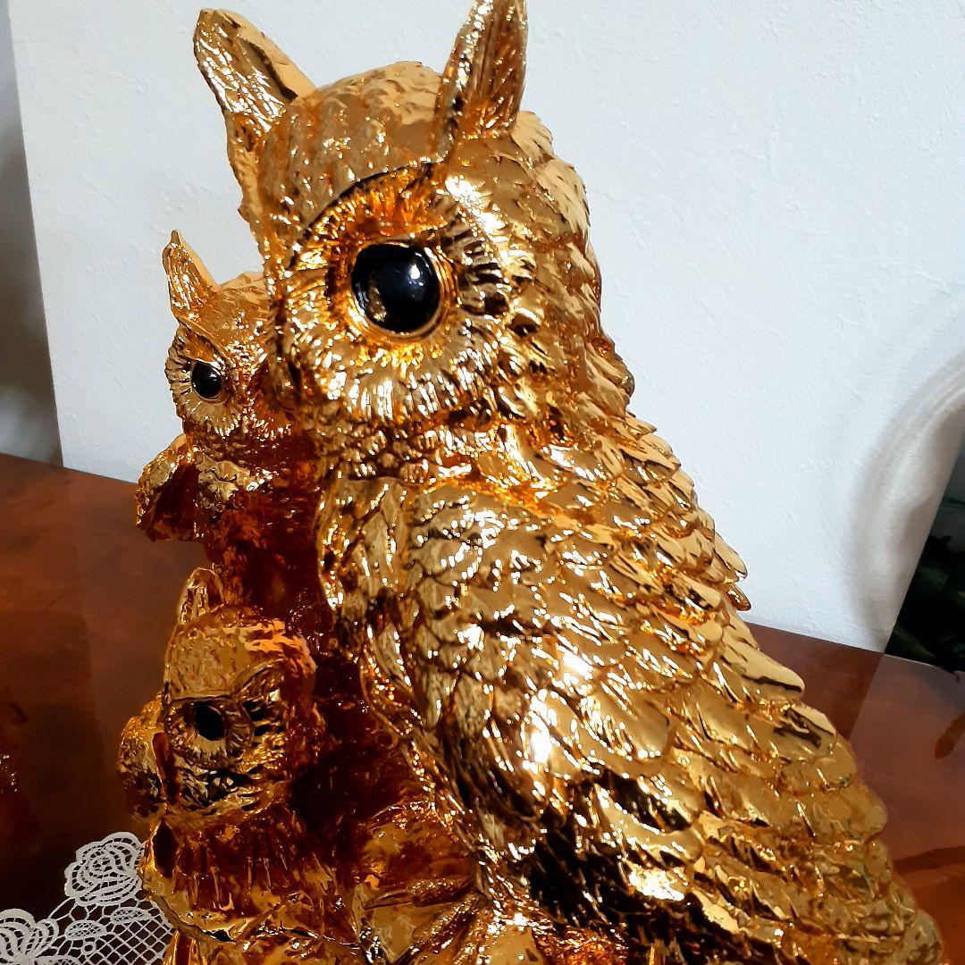 輸入雑貨　開運　金運　『ふくろうの不苦労な親子』　金色　ゴールドコーティング