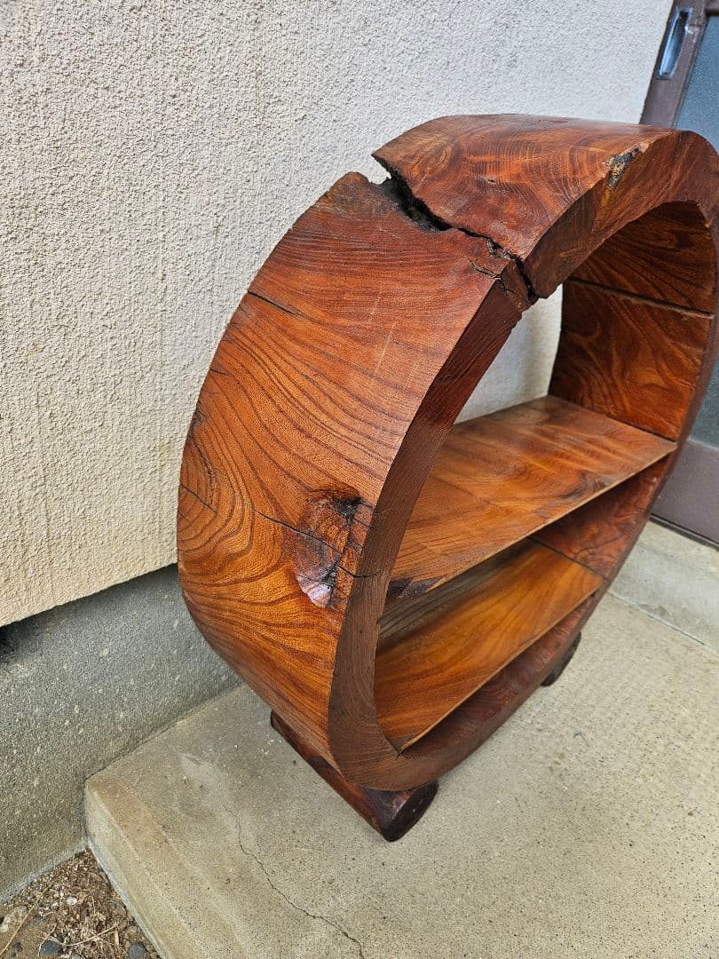 欅の飾り棚 木製 無垢 シェルフ オープンラック 丸型 和室 古民家 和モダン