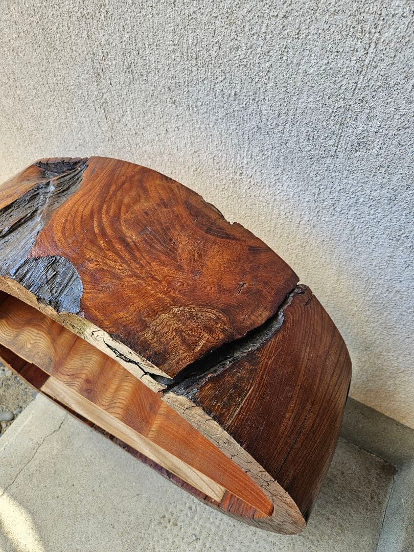 欅の飾り棚 木製 無垢 シェルフ オープンラック 丸型 和室 古民家 和モダン