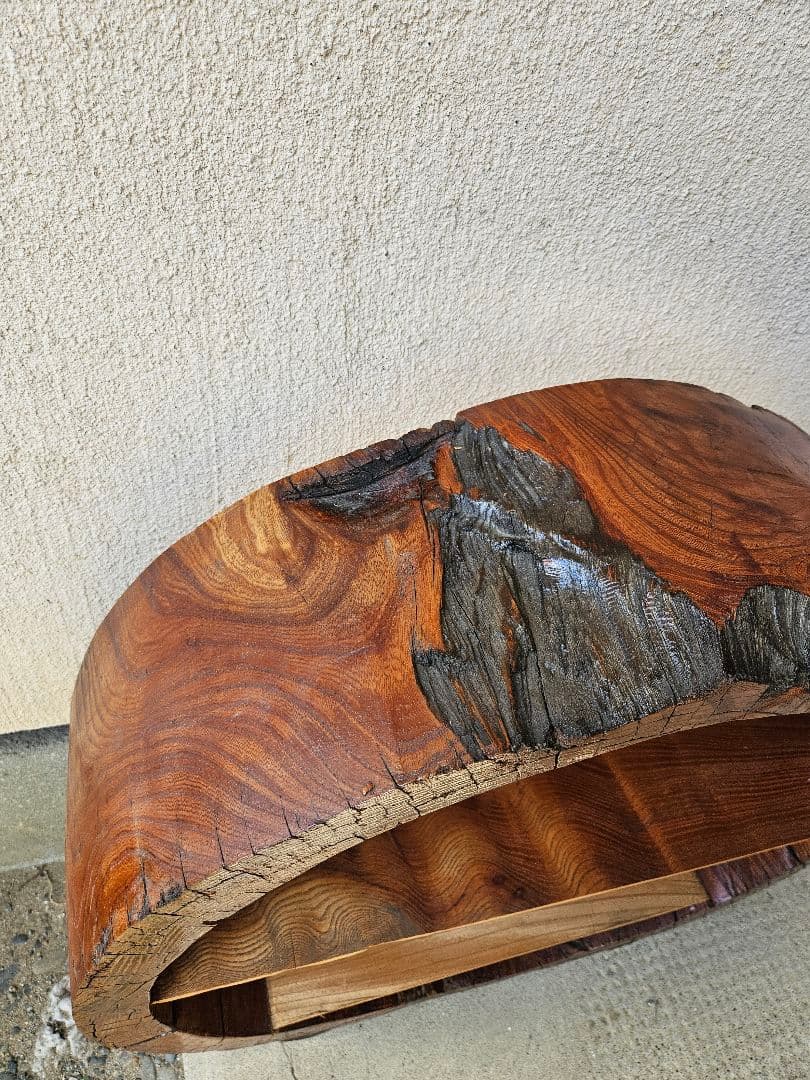 欅の飾り棚 木製 無垢 シェルフ オープンラック 丸型 和室 古民家 和モダン