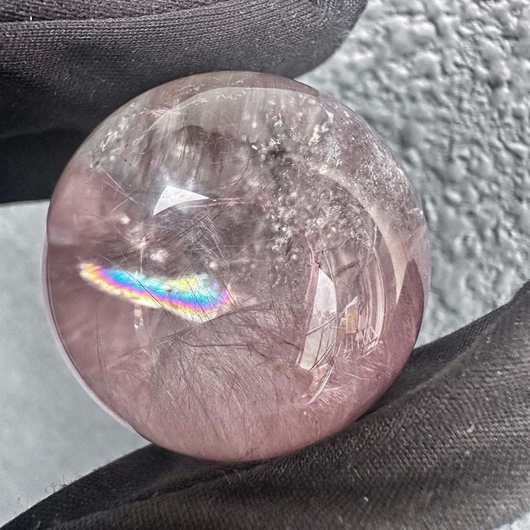 極上別格品❗️超美品♡レインボー☆ピンクサゲニティックインクォーツ丸玉A1295