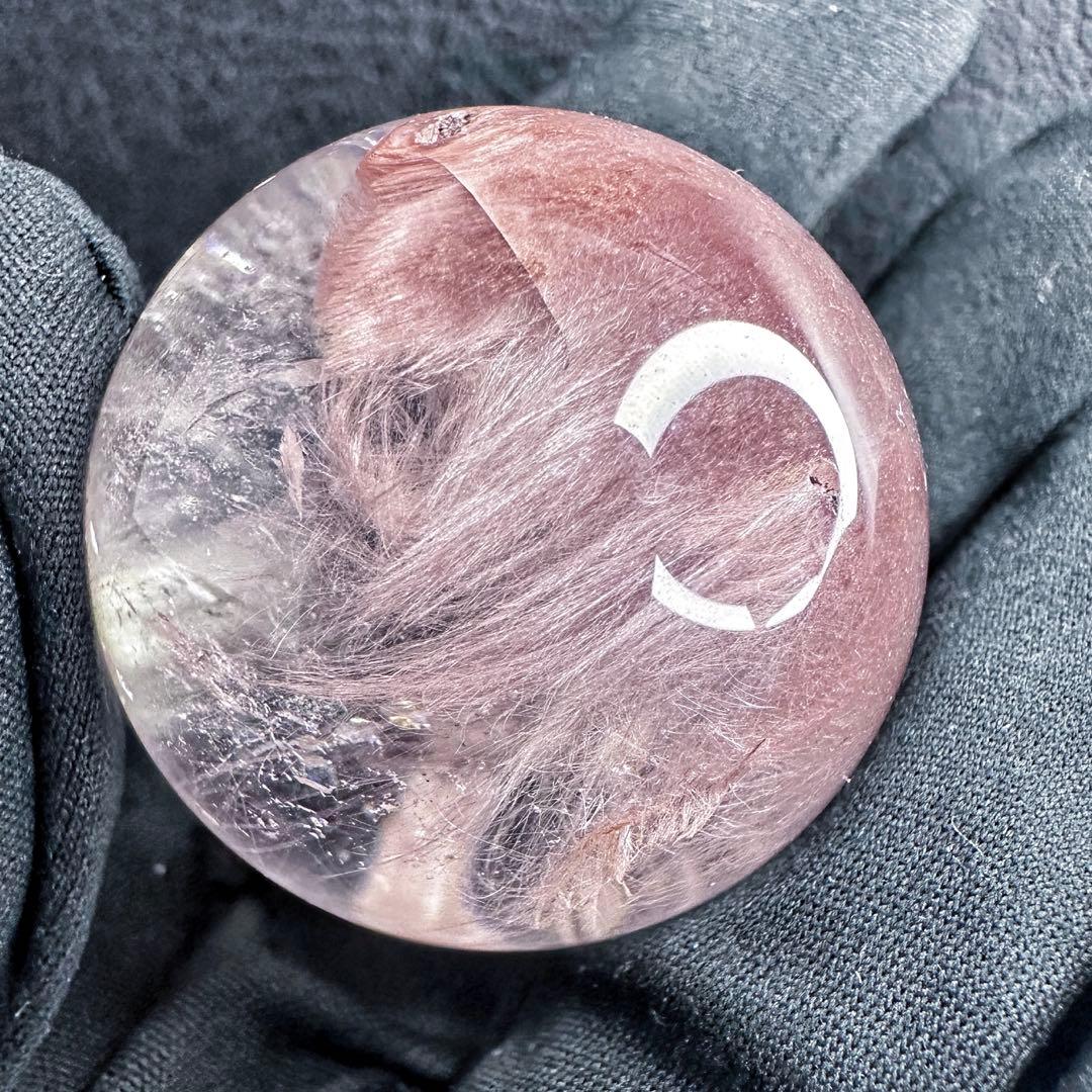 極上別格品❗️超美品♡レインボー☆ピンクサゲニティックインクォーツ丸玉A1295