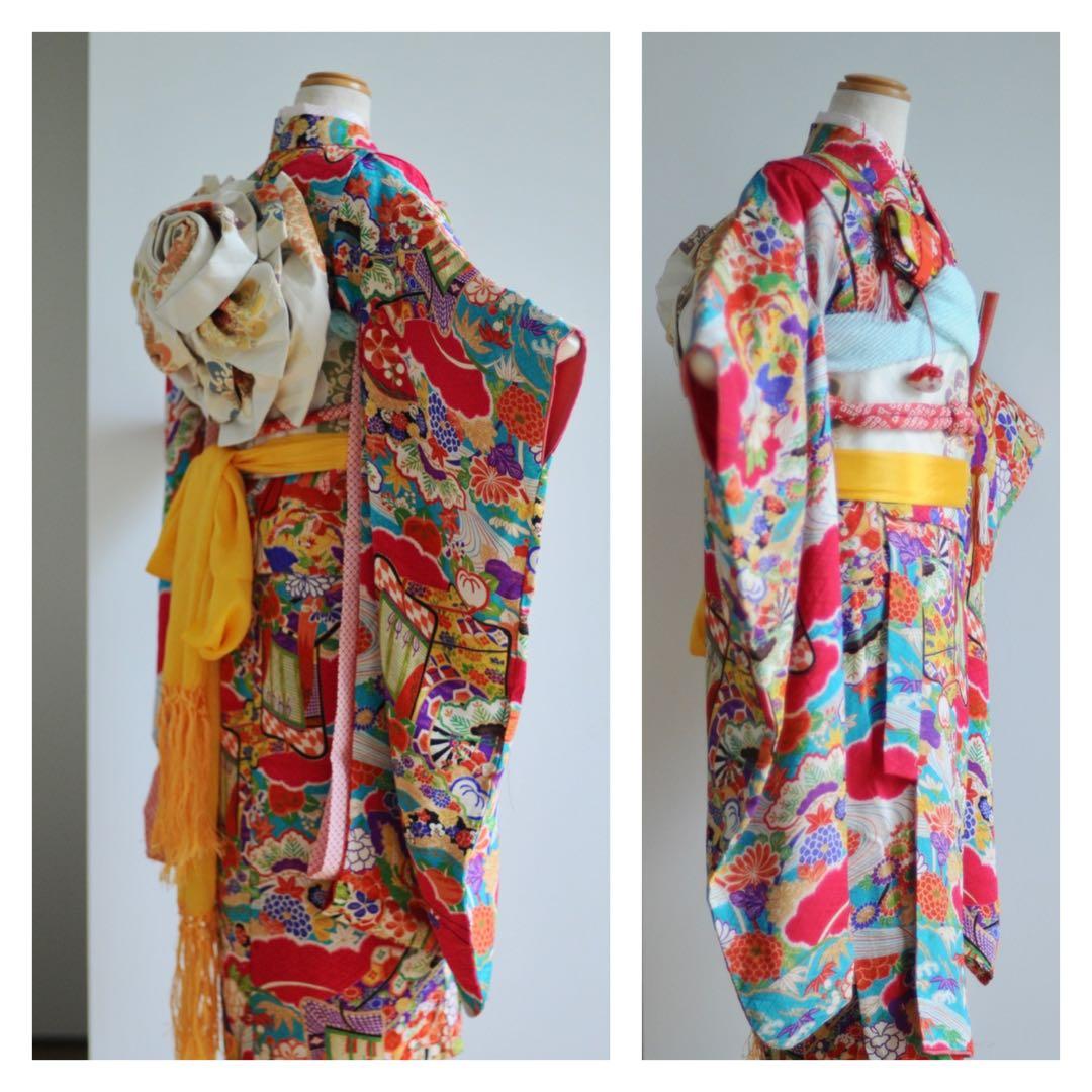 七五三 アンティーク 7歳 女の子 フルセット アンティーク着物 正絹 ピンク