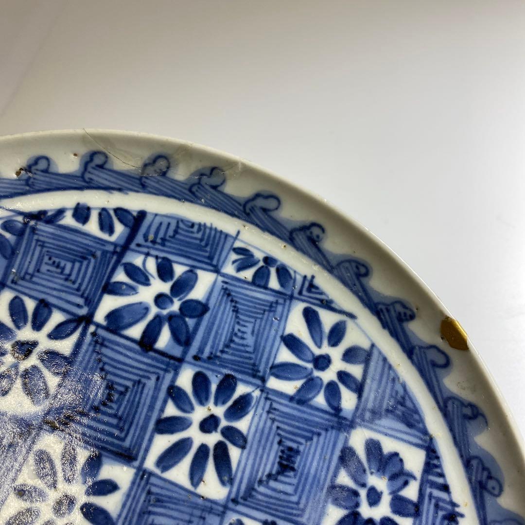 江戸初期 上手初期伊万里 染付中皿 合箱 約20㎝ 東Y7-0331☆2Fトトヒ