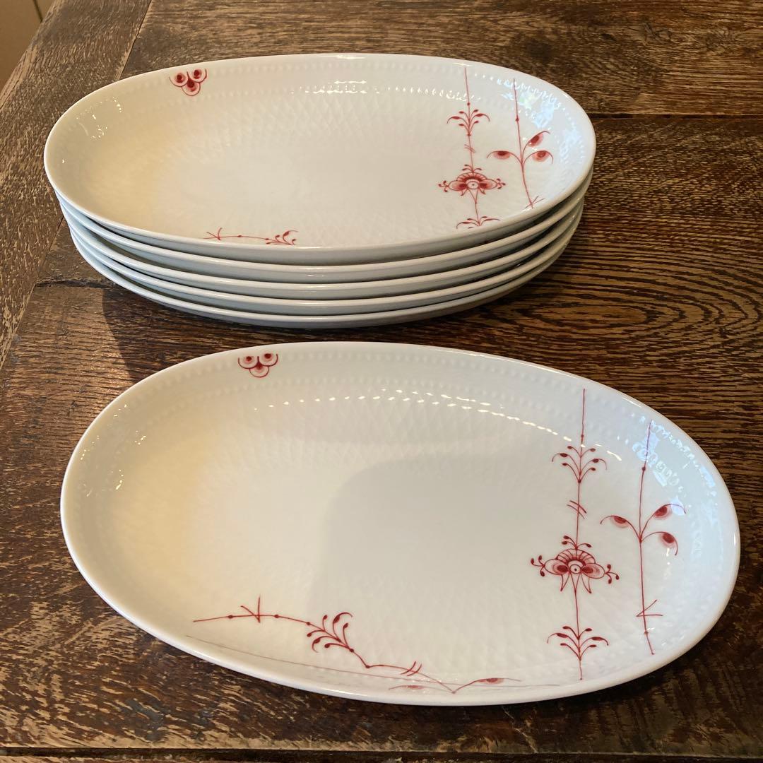 ロイヤルコペンハーゲン バーガンディパルメッテ オーバルプレート 6枚セット