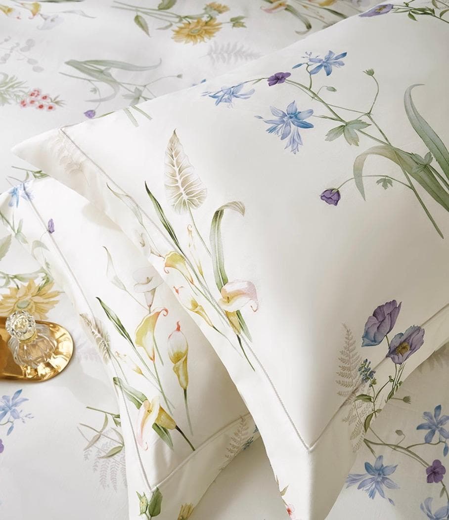 オーダーメイド エジプト超長綿100% 600TC ホワイト ボタニカル リーフ