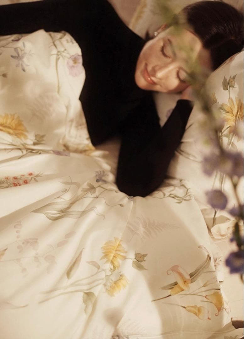 オーダーメイド エジプト超長綿100% 600TC ホワイト ボタニカル リーフ