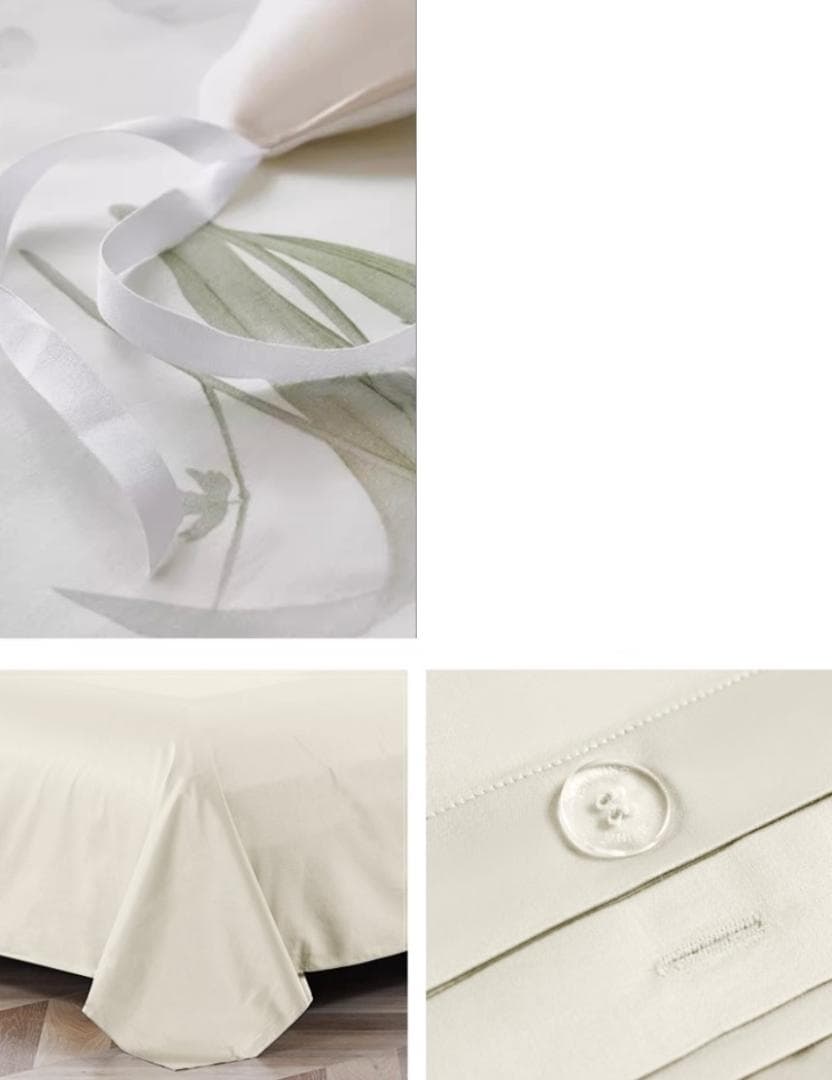 オーダーメイド エジプト超長綿100% 600TC ホワイト ボタニカル リーフ