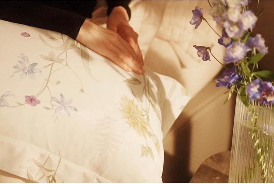 オーダーメイド エジプト超長綿100% 600TC ホワイト ボタニカル リーフ