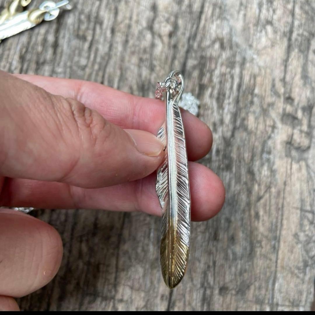 先金　右 フェザー ネックレス トップ ツートン ハンドメイド ノーブランド