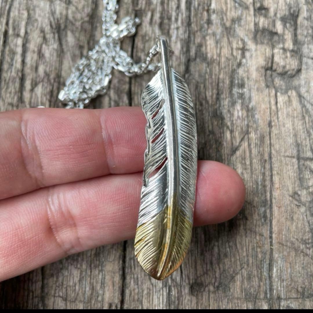 先金　右 フェザー ネックレス トップ ツートン ハンドメイド ノーブランド