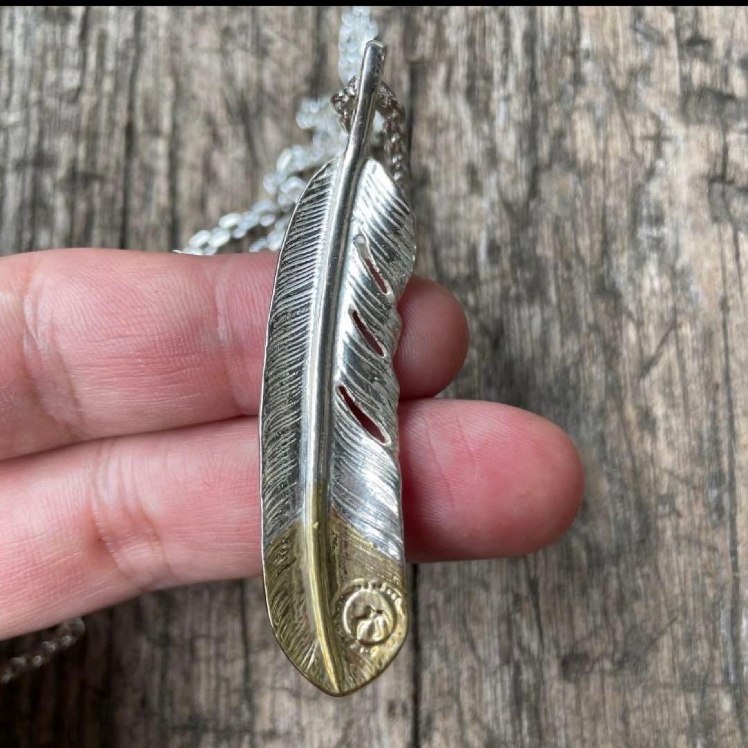 先金　右 フェザー ネックレス トップ ツートン ハンドメイド ノーブランド