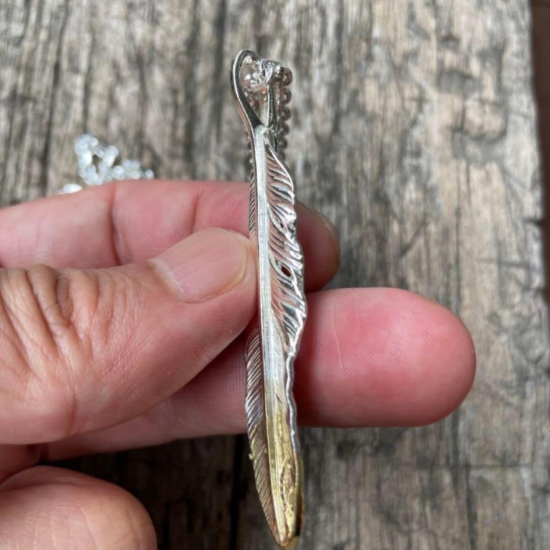 先金　右 フェザー ネックレス トップ ツートン ハンドメイド ノーブランド