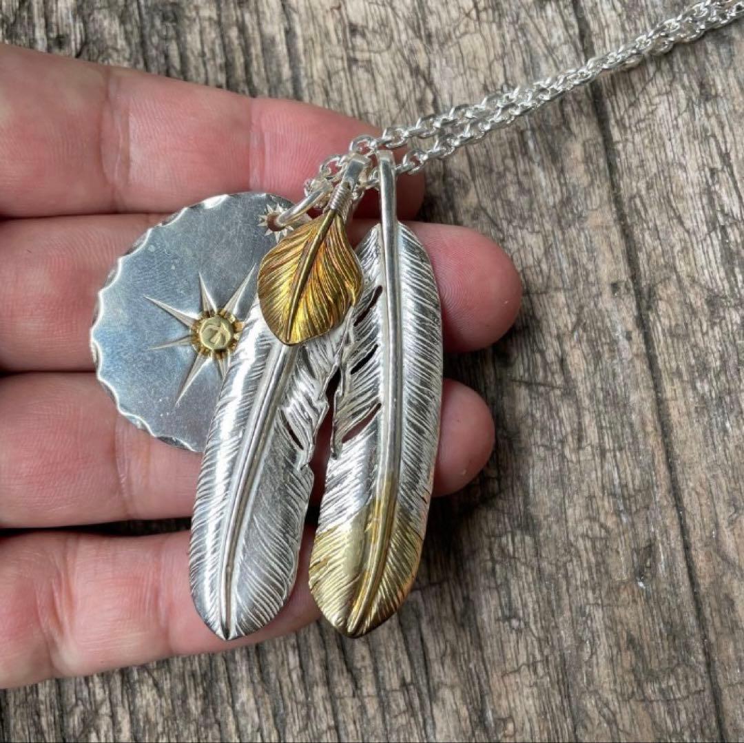 先金　右 フェザー ネックレス トップ ツートン ハンドメイド ノーブランド
