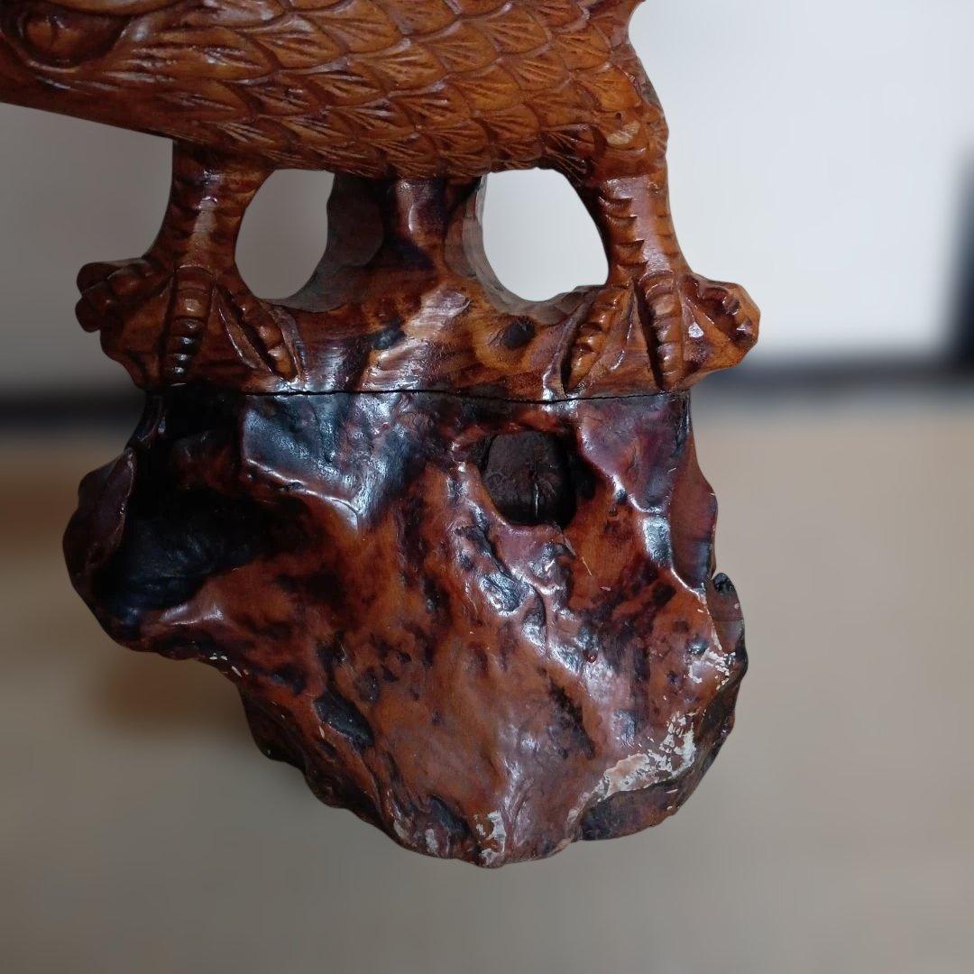 大型 木彫り 鷲 置物 一刀彫 彫刻芸術品 ヴィンテージ 民芸品 インテリア