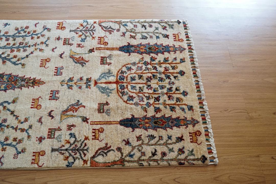 126×81cm アフガニスタン ガズニー ウール 手織り絨毯 ペルシャ