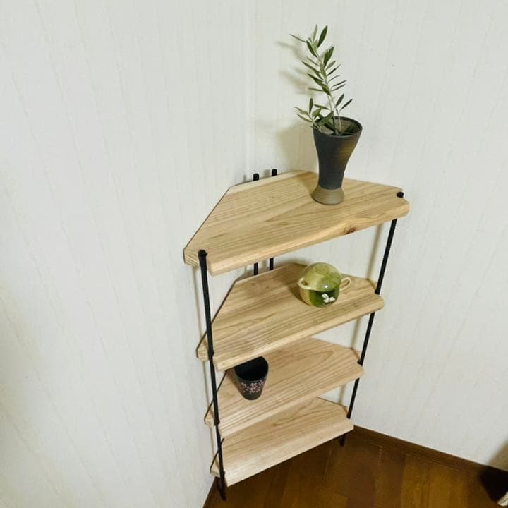 新作‼️手作りアイアン家具 飾り棚　折りたたみコーナーシェルフ おしゃれ♪
