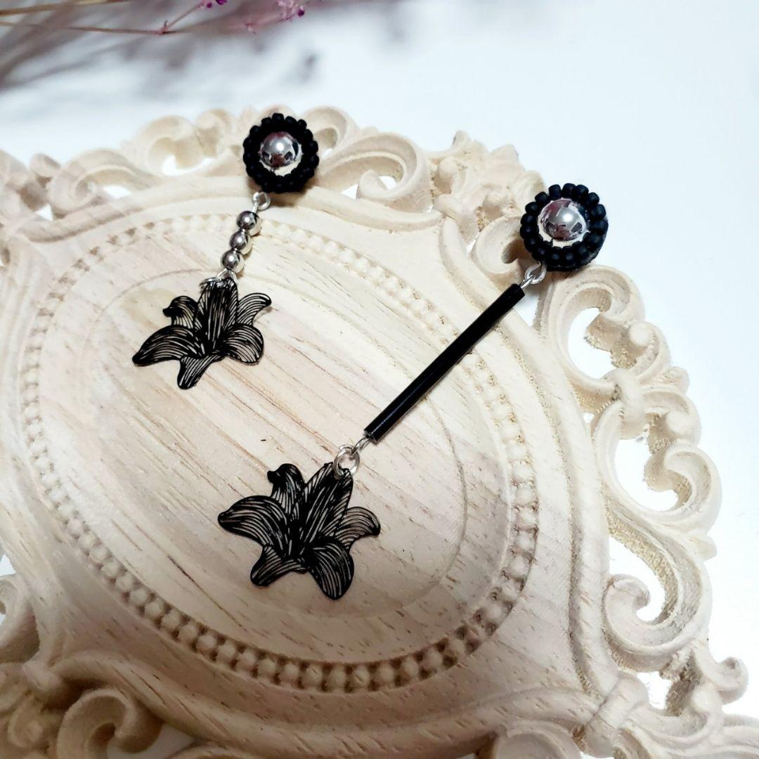 【専用】マットブラックビーズとシルバーのアシンメトリー