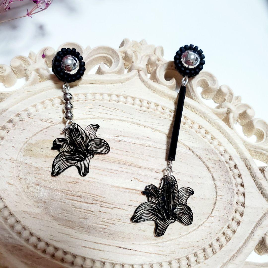 【専用】マットブラックビーズとシルバーのアシンメトリー