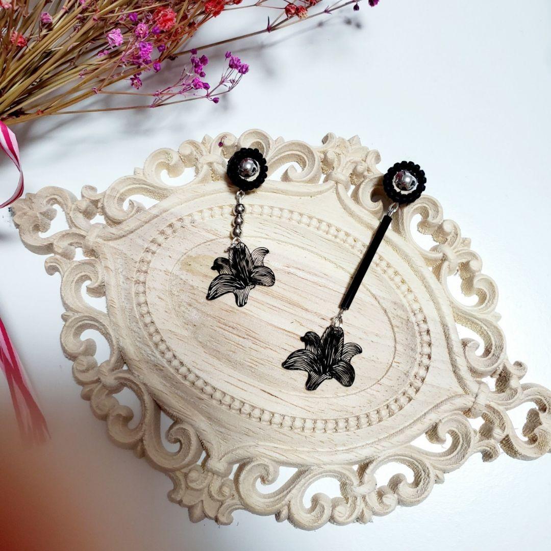 【専用】マットブラックビーズとシルバーのアシンメトリー