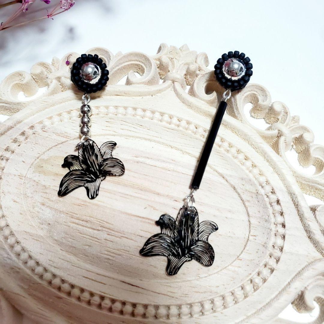 【専用】マットブラックビーズとシルバーのアシンメトリー