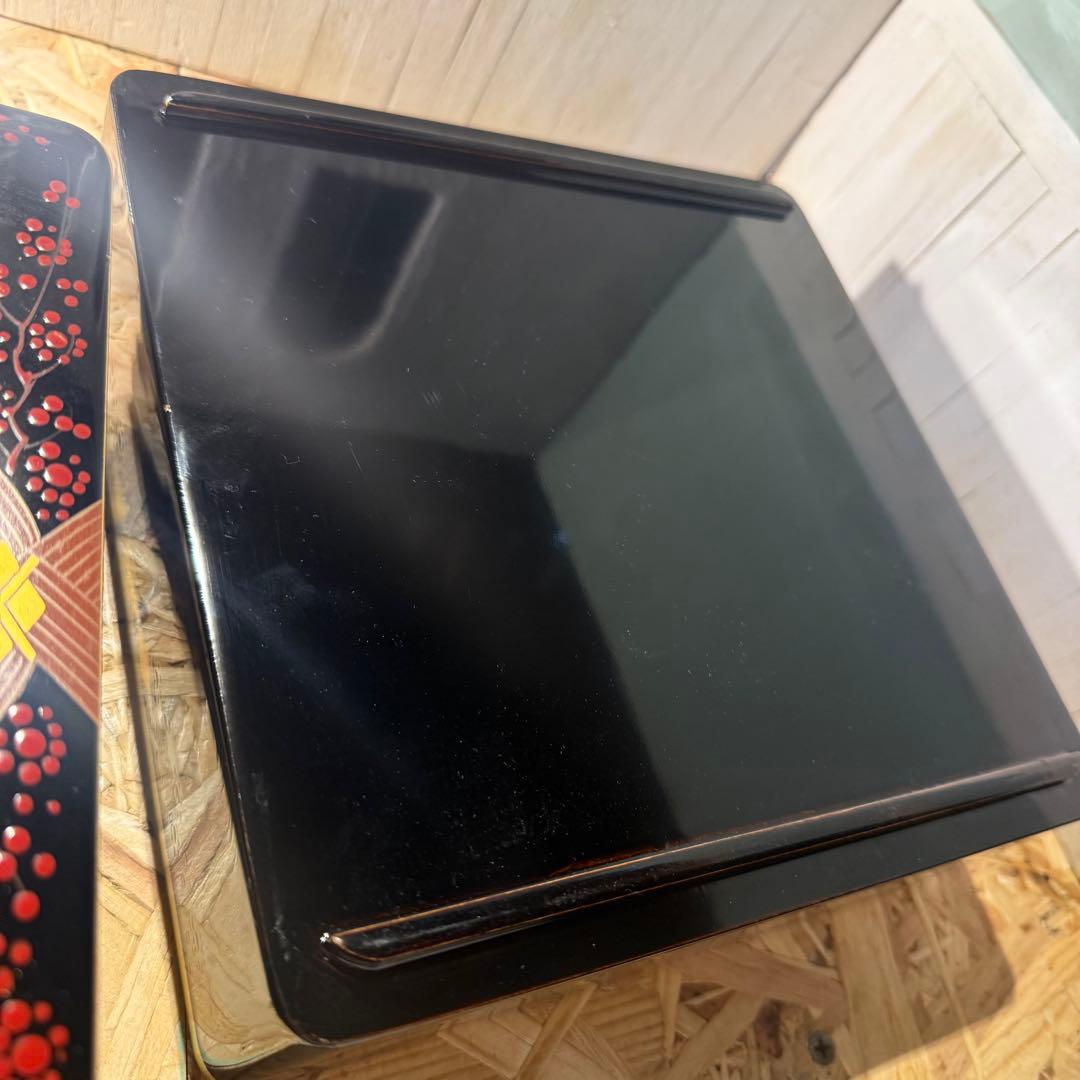 ヴィンテージ♡秀衡塗 2段重箱 黒×金×朱の華やかデザイン お正月