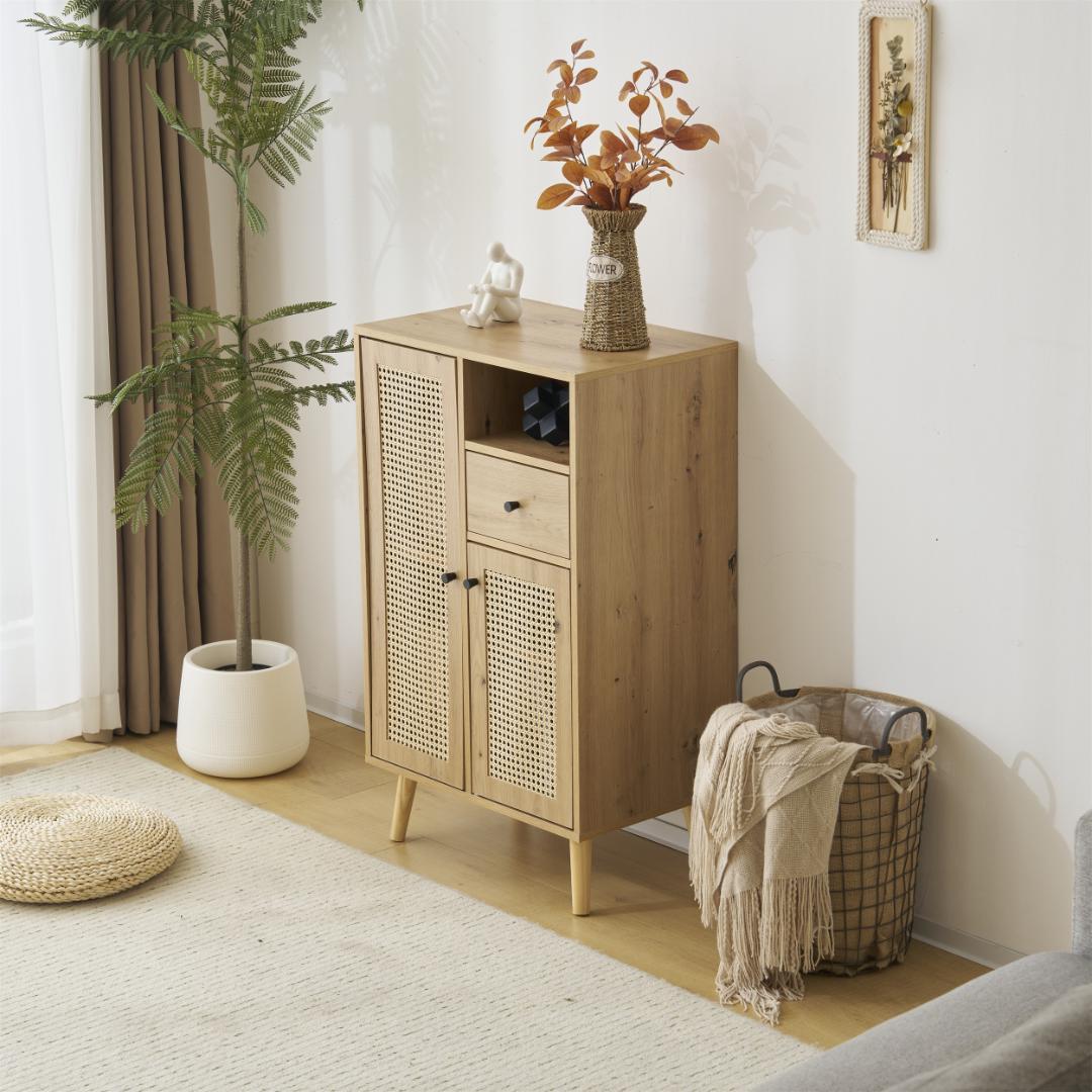 【幅60cm】キャビネット　サイドポート　収納チェスト2段　NATURAL