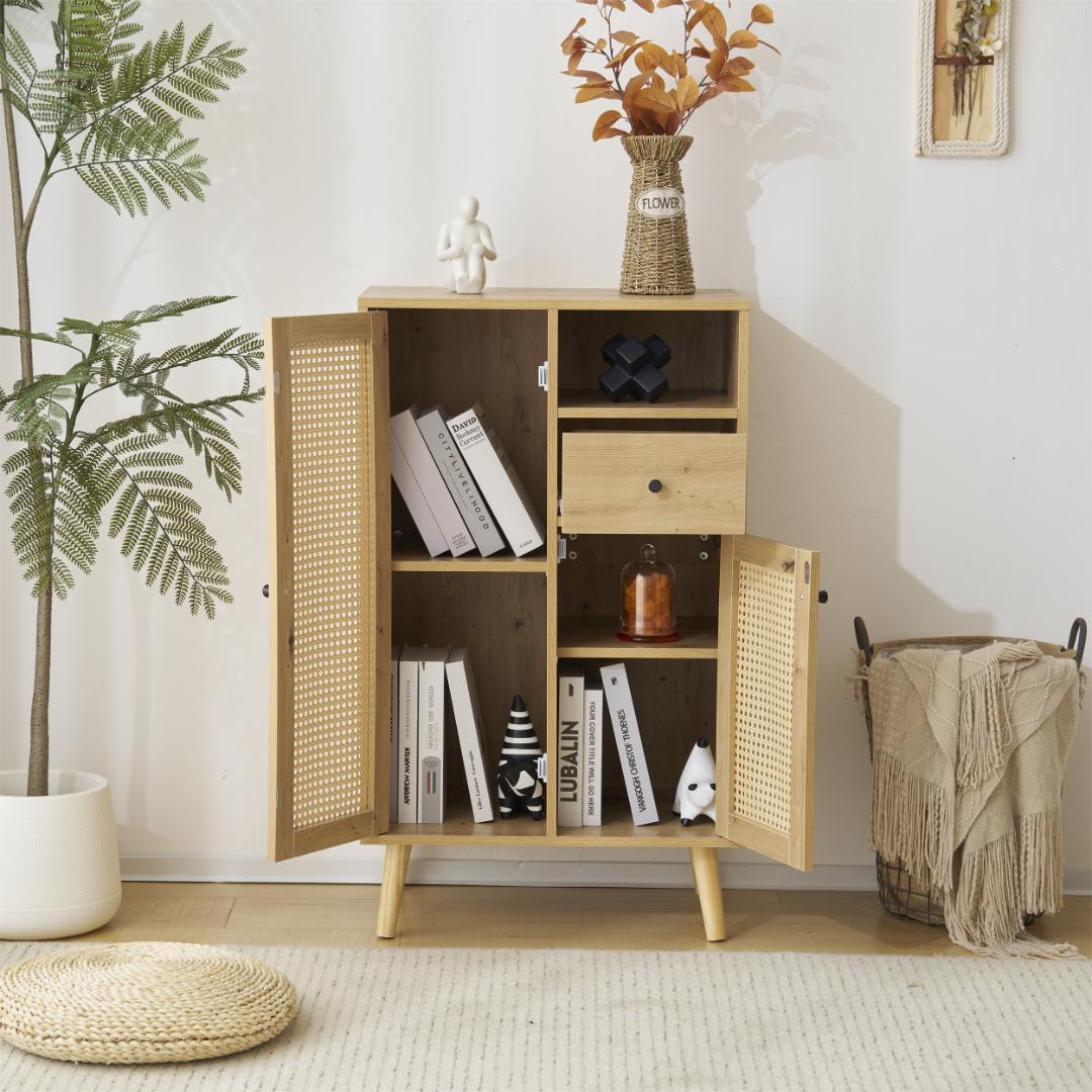 【幅60cm】キャビネット　サイドポート　収納チェスト2段　NATURAL