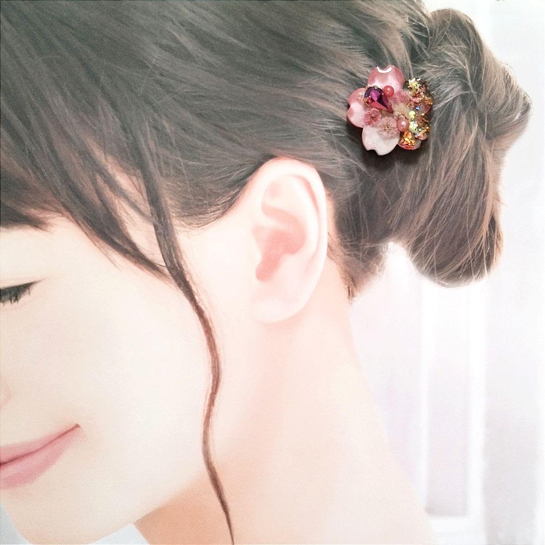 no.1719 レジン ヘアゴム ブローチ ポニーフック 桜