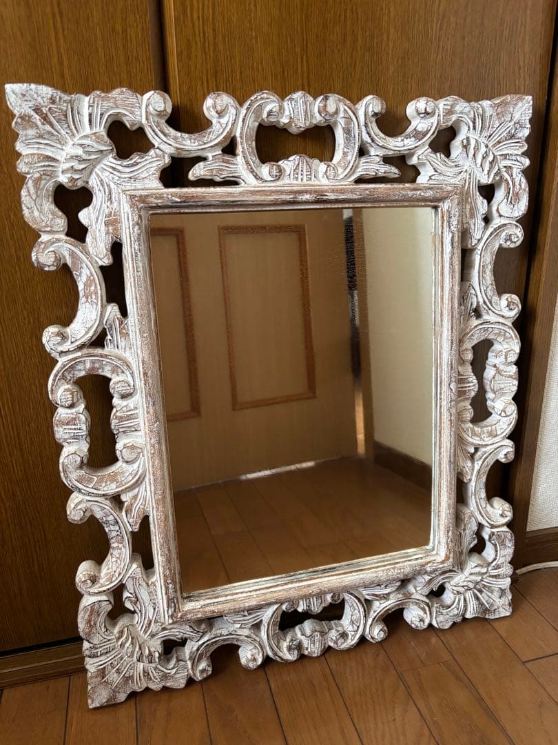 【バリ島購入】装飾 木製フレーム 壁掛け鏡