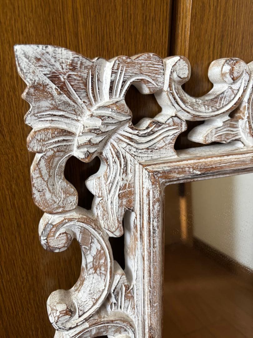 【バリ島購入】装飾 木製フレーム 壁掛け鏡