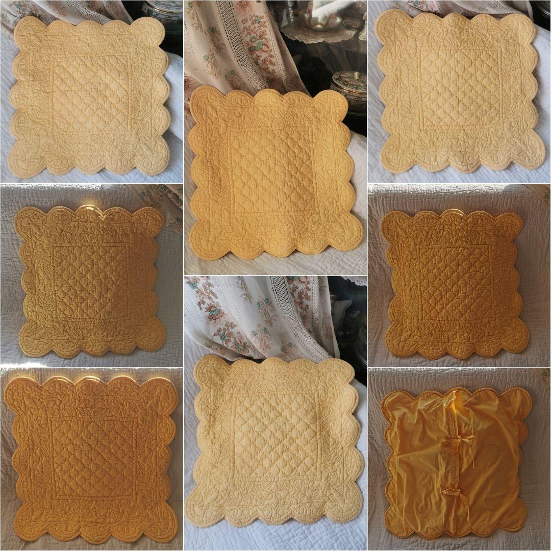 ヴィンテージ フランス 手縫いブティ クッションカバー ハンドメイド イエロー