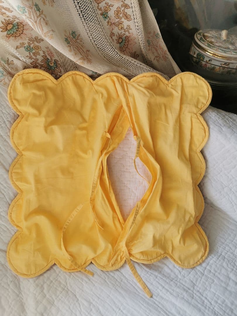 ヴィンテージ フランス 手縫いブティ クッションカバー ハンドメイド イエロー