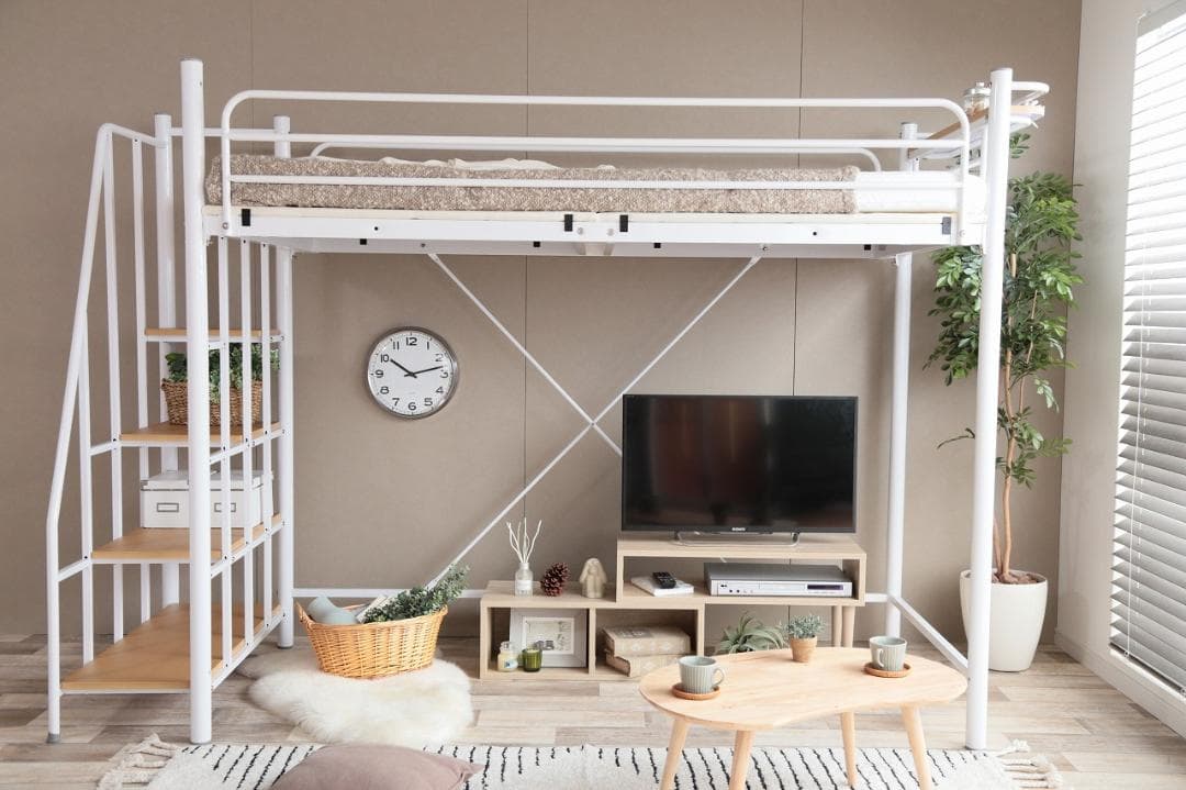 【新品・送料無料】【シングル】 Lofty 階段付きロフトベッド