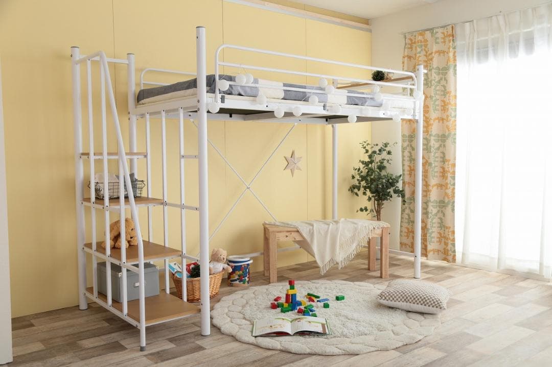 【新品・送料無料】【シングル】 Lofty 階段付きロフトベッド