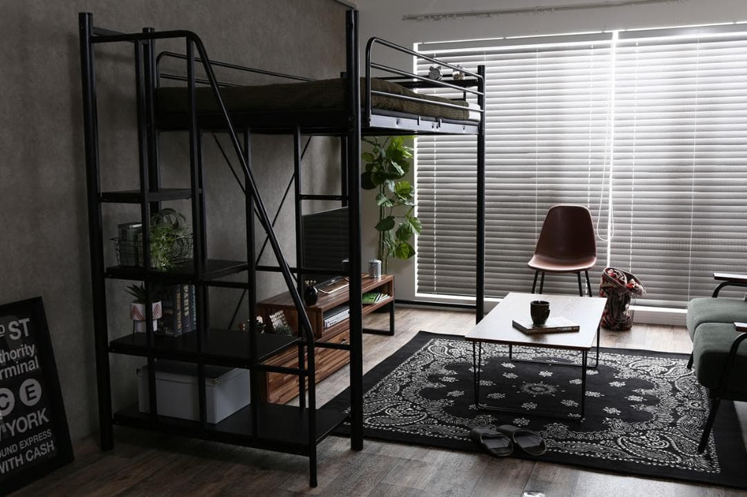 【新品・送料無料】【シングル】 Lofty 階段付きロフトベッド