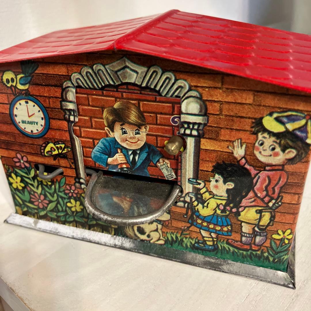 貯金箱 ヴィンテージ 仕掛け 鍵付き 昭和レトロ ブリキ おもちゃ 銀行