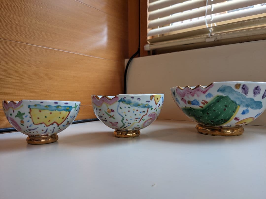 ポップなお茶碗　jun kawaguchi ボウル　３点　磁器