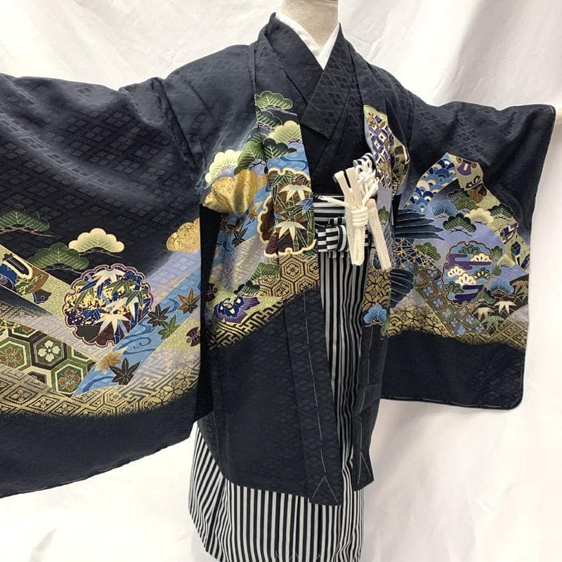 503ab7■七五三 五歳 男児 未使用品 着物&羽織&袴&角帯&長襦袢 小物