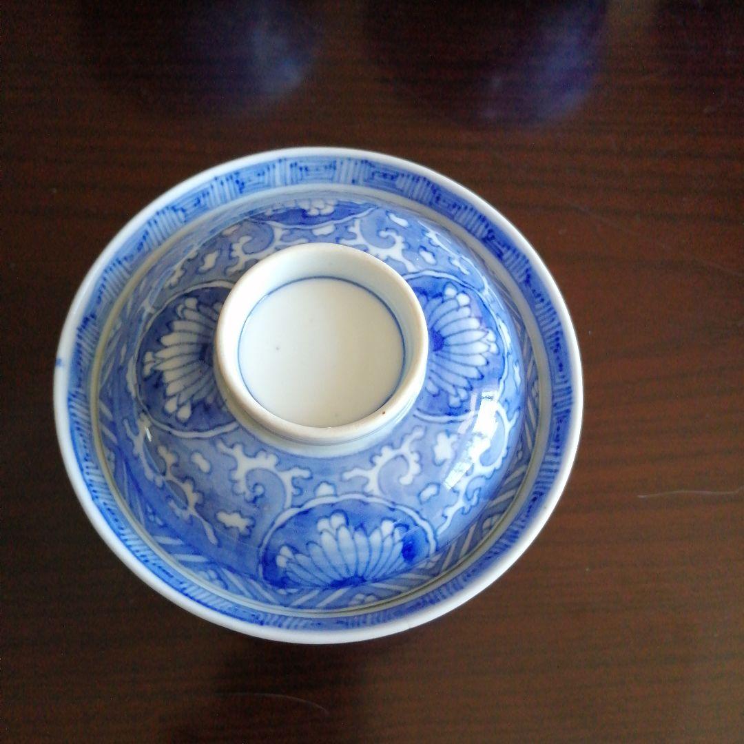 古伊万里　染付総模様蓋付碗　15客　10.8cm　江戸後期
