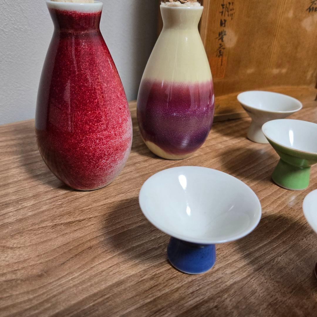 朝日窯 酒器セット 陶器製 2本の徳利と6つの杯