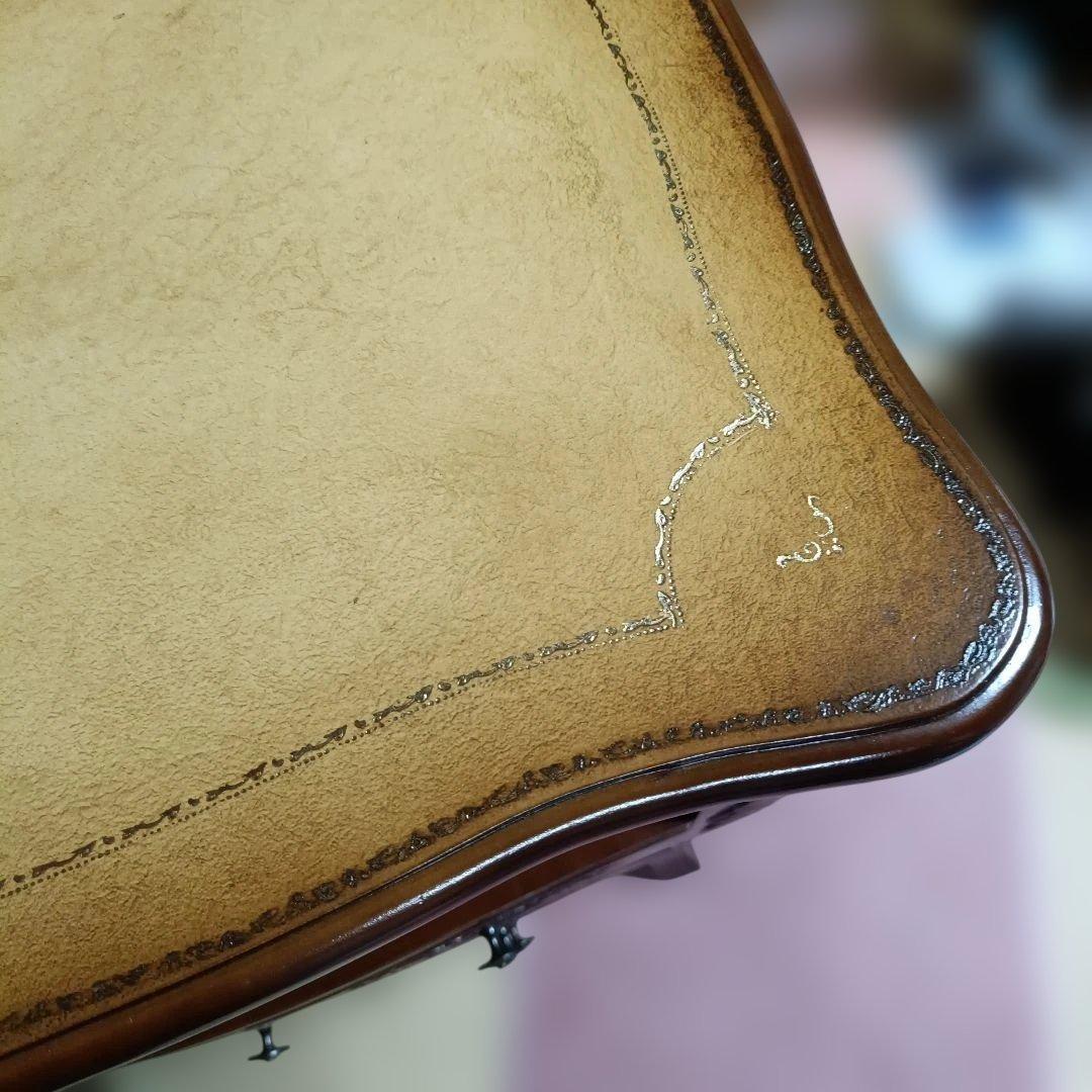 アンティークデザイン革レザー天板 コンソールテーブル 飾り台 木製キャビネット