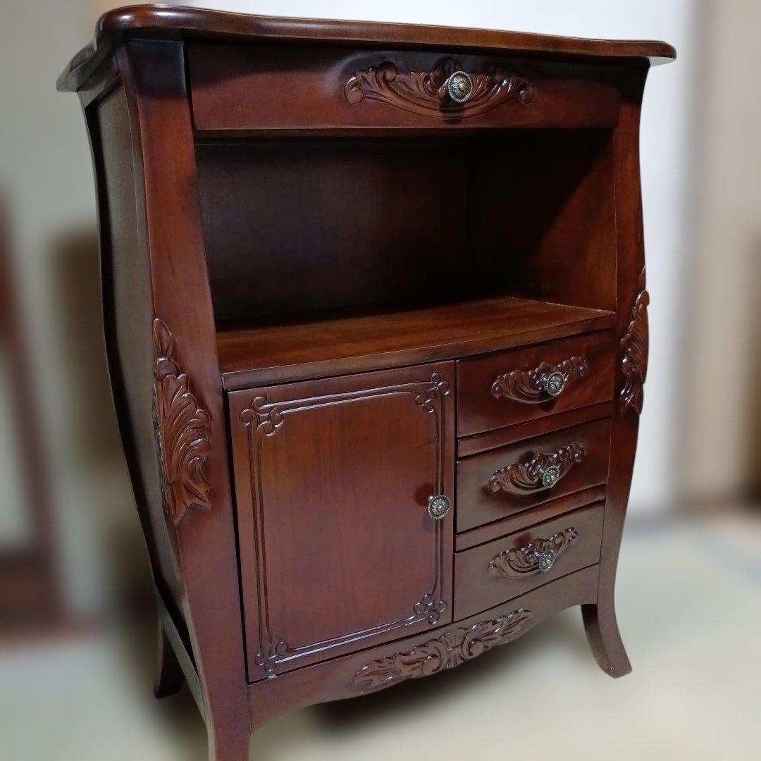 アンティークデザイン革レザー天板 コンソールテーブル 飾り台 木製キャビネット