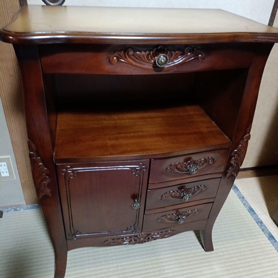 アンティークデザイン革レザー天板 コンソールテーブル 飾り台 木製キャビネット