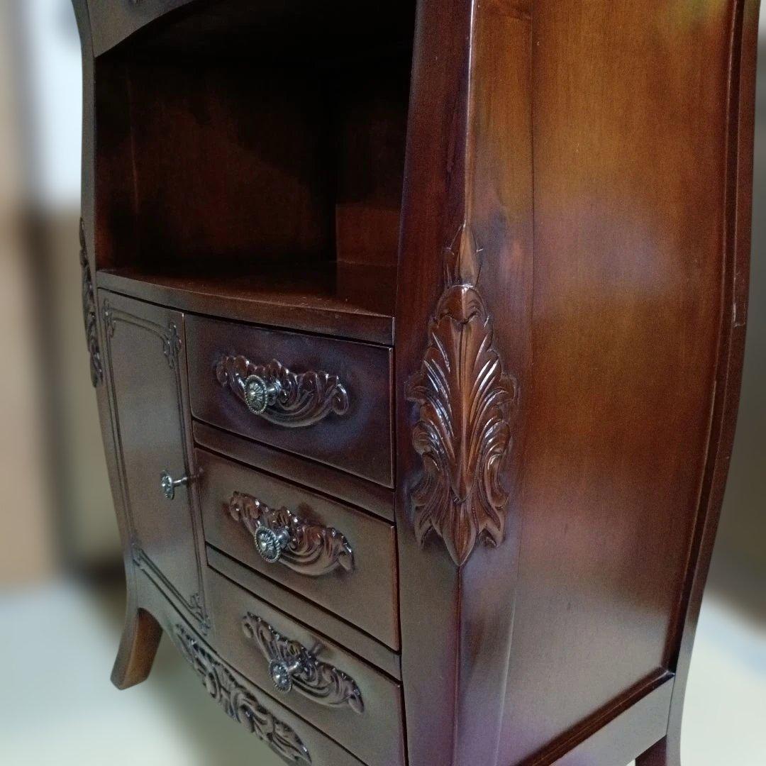 アンティークデザイン革レザー天板 コンソールテーブル 飾り台 木製キャビネット