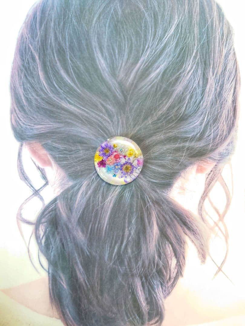レジン 猫 ドライフラワー ヘアゴム ブローチ ポニーフック No.559
