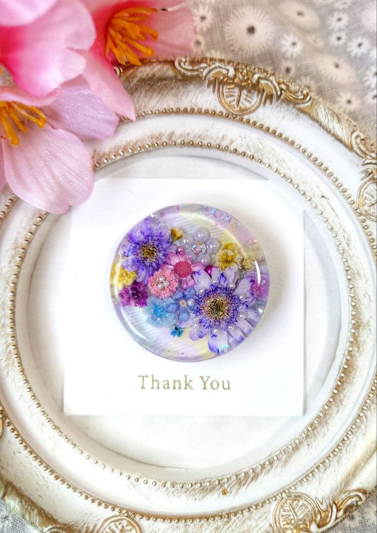 レジン 猫 ドライフラワー ヘアゴム ブローチ ポニーフック No.559