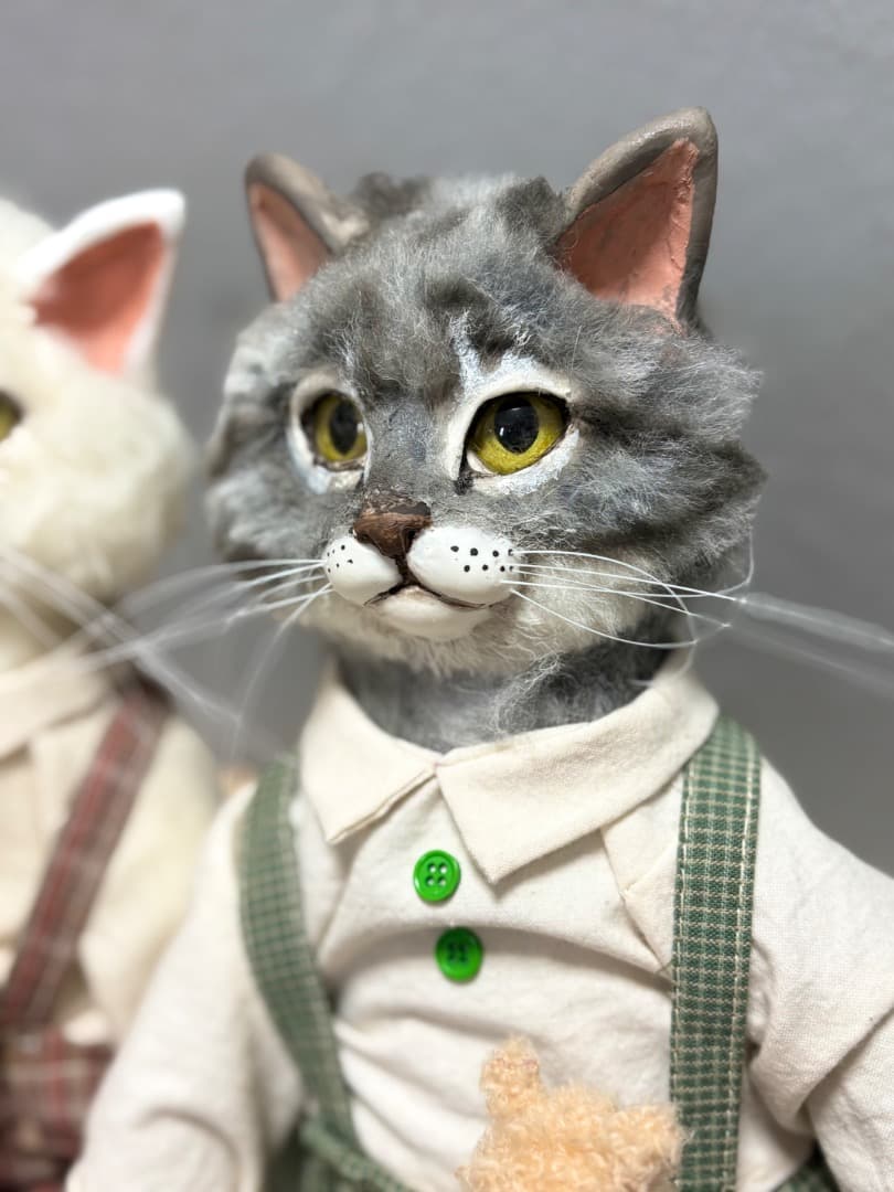 A 仲良し2匹のアートドール　【ハンドメイド】猫　ぬいぐるみ　羊毛フェルト